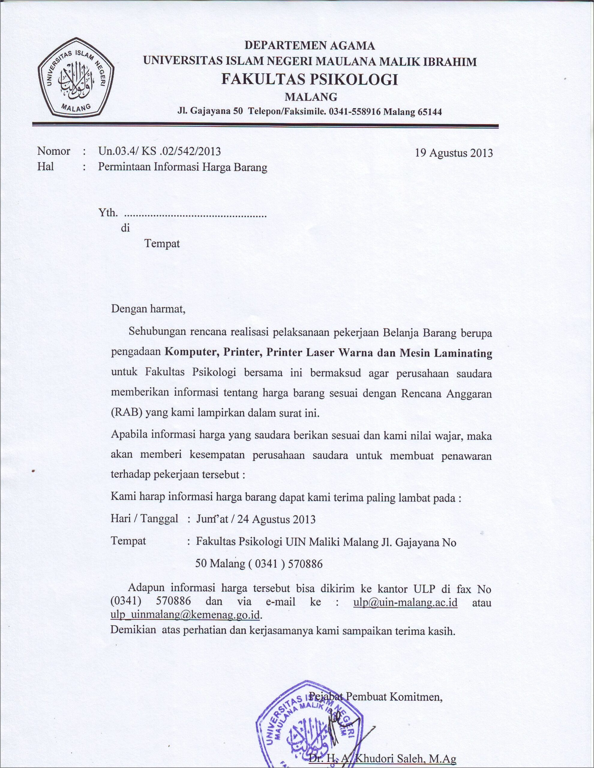 Contoh Surat Permohonan K3