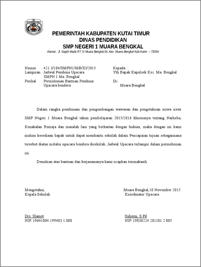 Contoh Surat Permohonan Kapolsek