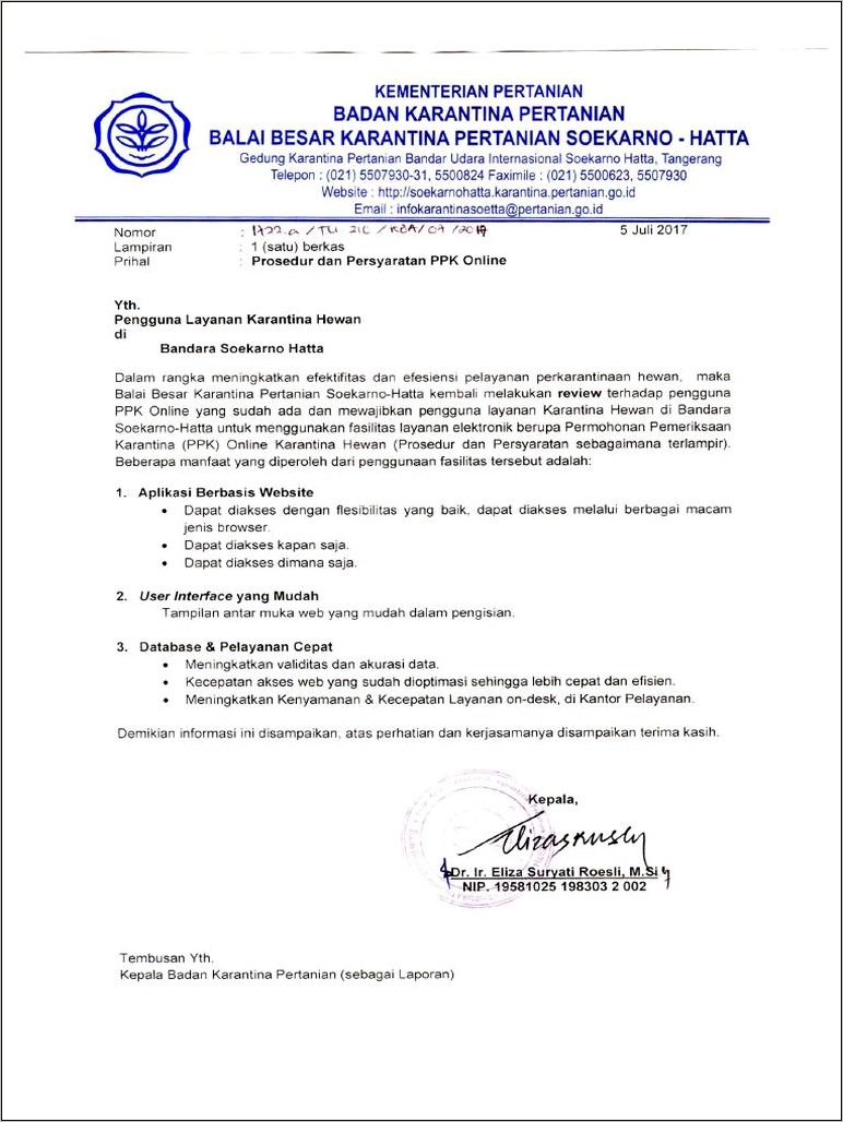 Contoh Surat Permohonan Karantina Tumbuhan
