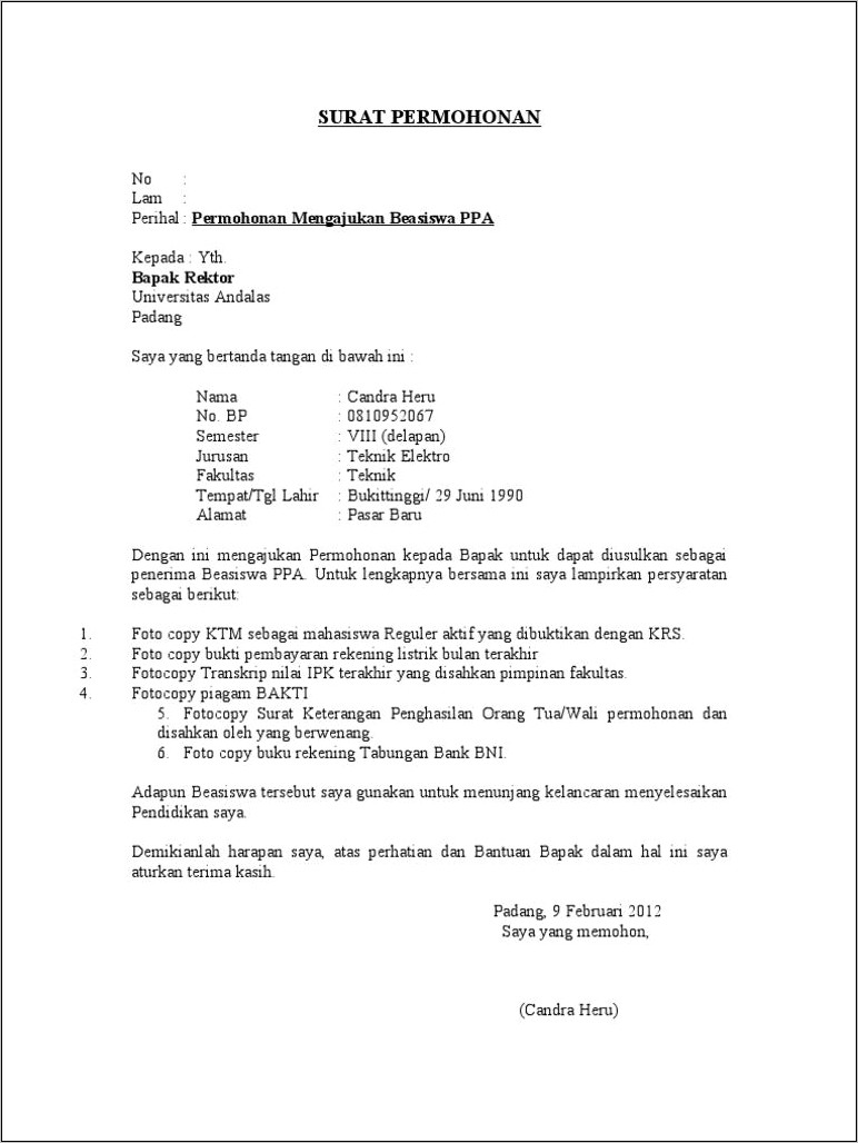 Contoh Surat Permohonan Ke Bank
