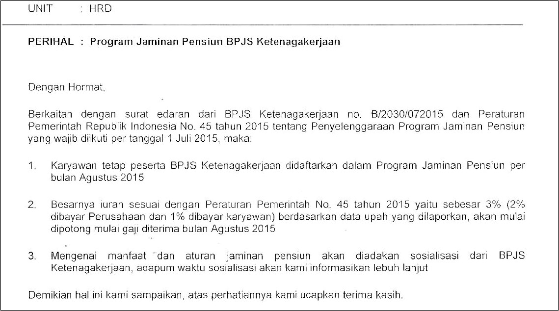 Contoh Surat Permohonan Ke Bpjs Ketenagakerjaan