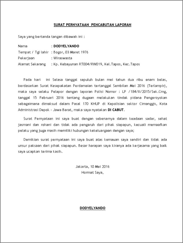 Contoh Surat Permohonan Ke Kantor Polisi