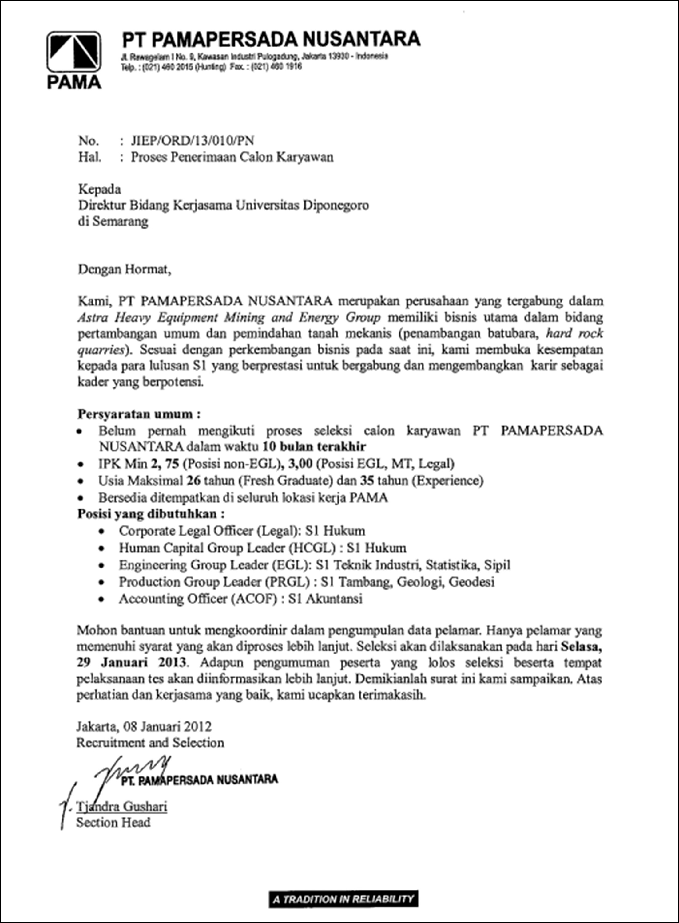 Contoh Surat Permohonan Ke Perusahan
