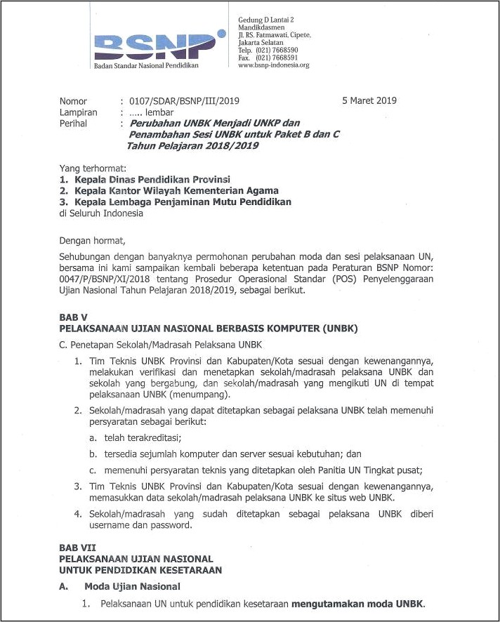 Contoh Surat Permohonan Ke Pln Untuk Unbk 2019 Dki Jakarta