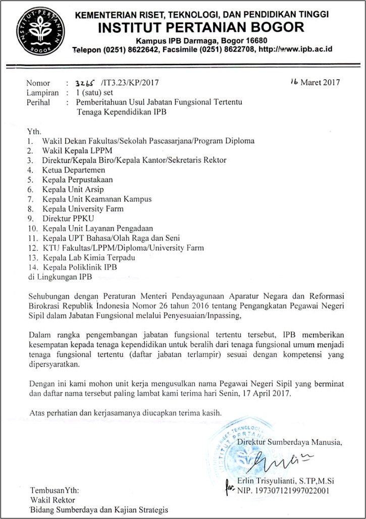 Contoh Surat Permohonan Ke Rektor Untuk Pengajuan Jabatan Fungsional