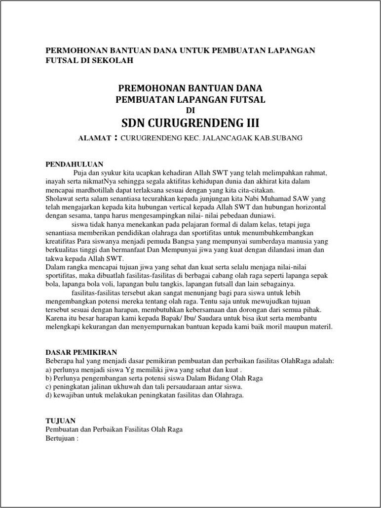 Contoh Surat Permohonan Kebutuhan Sarana Dan Prasarana Sekolah