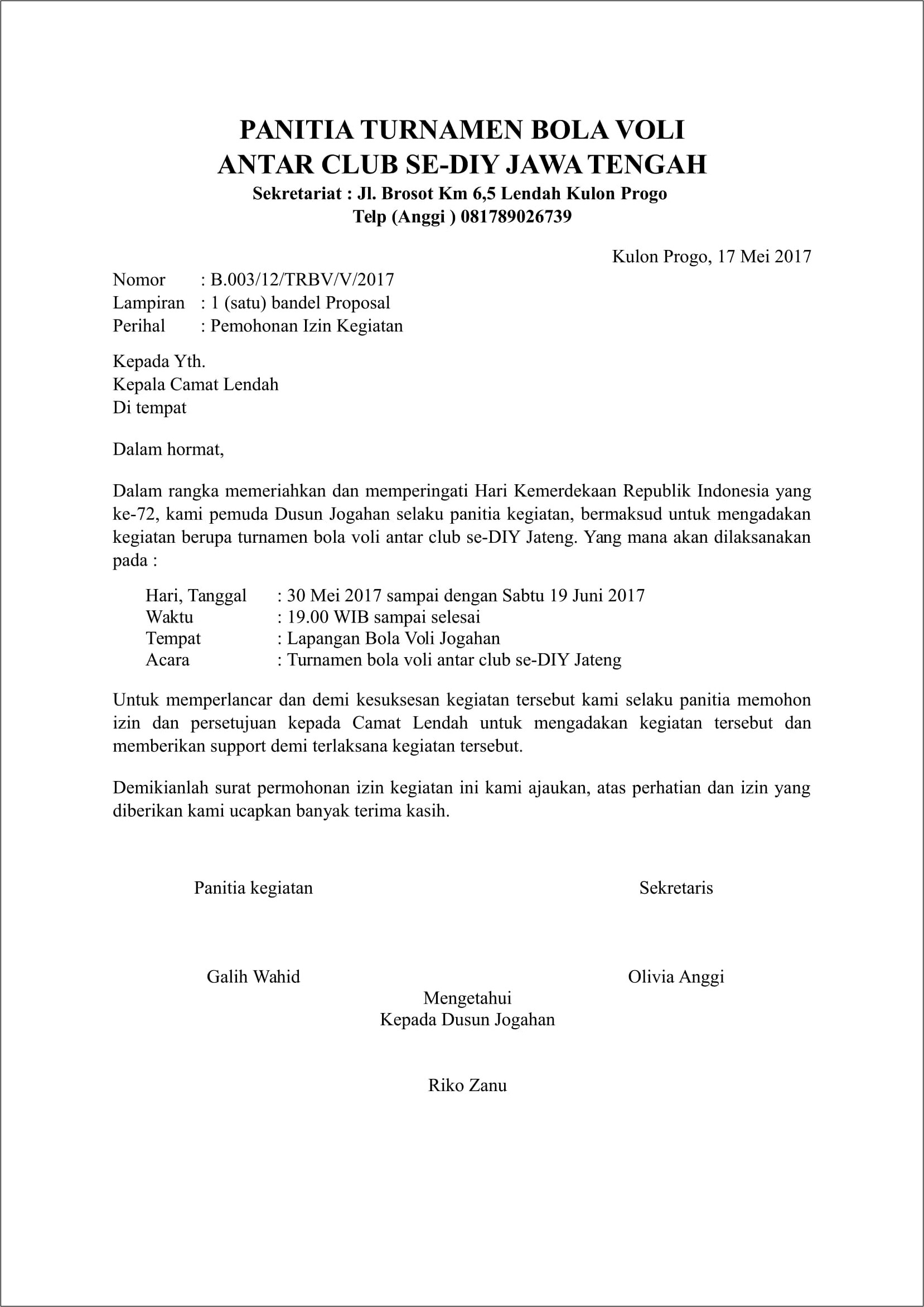 Contoh Surat Permohonan Kegiatan Doc