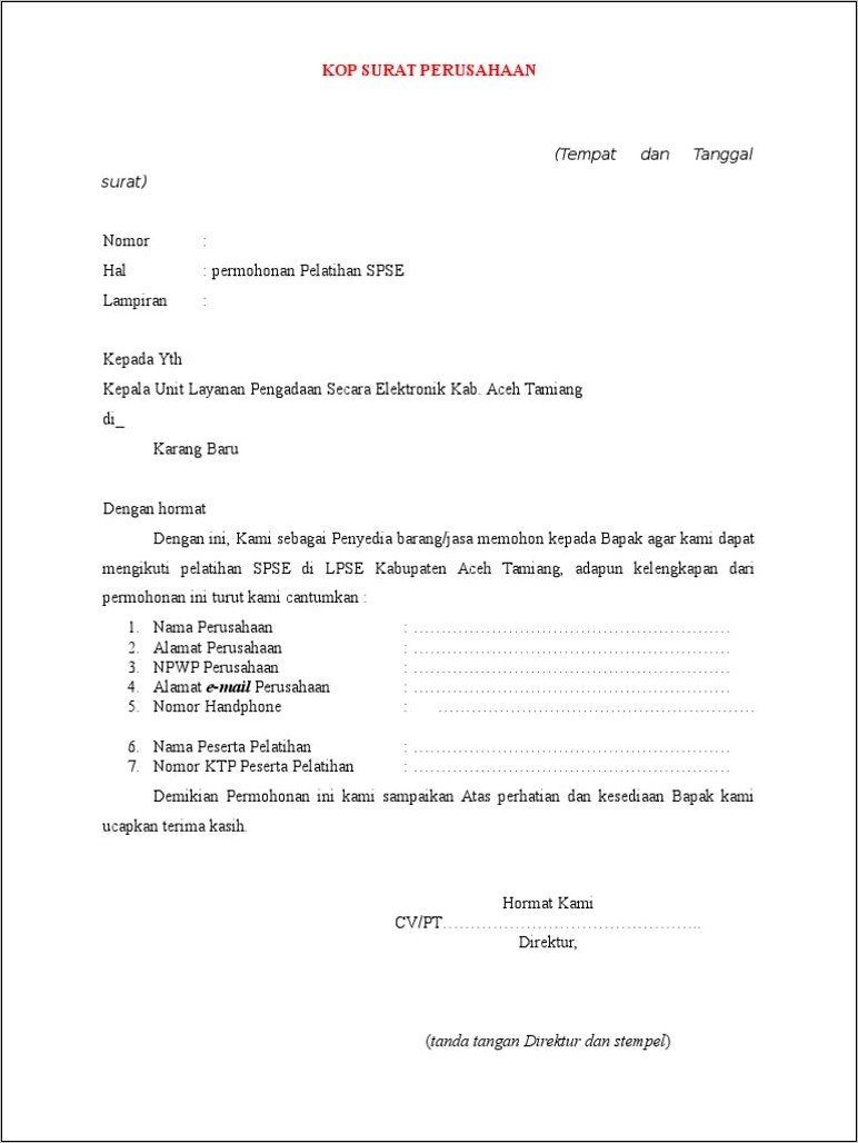 Contoh Surat Permohonan Kegiatan Esq