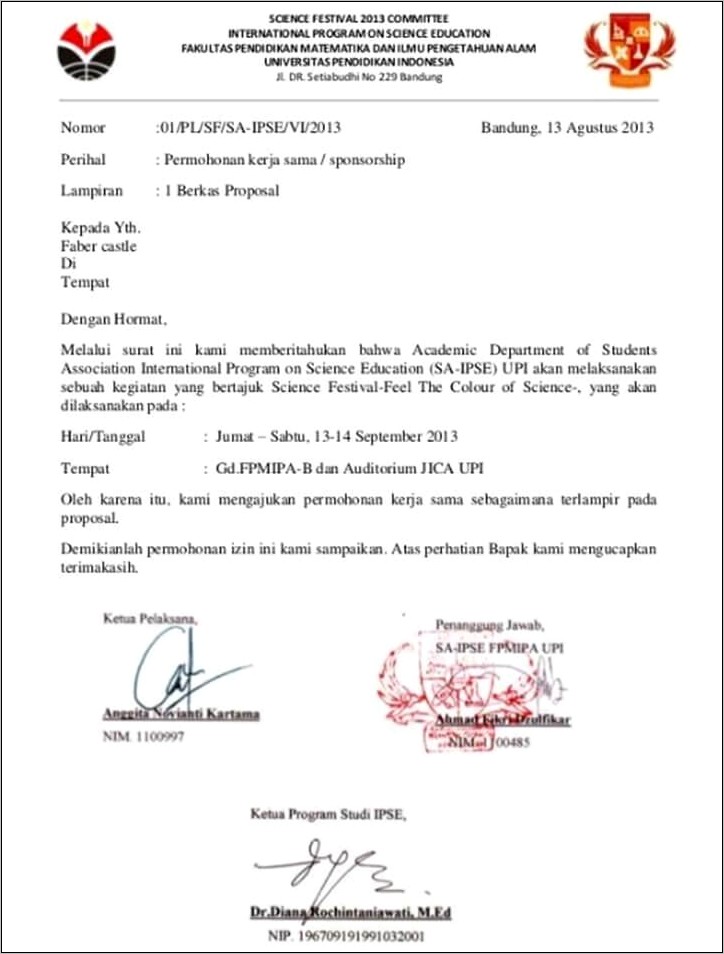 Contoh Surat Permohonan Kegiatan Iva
