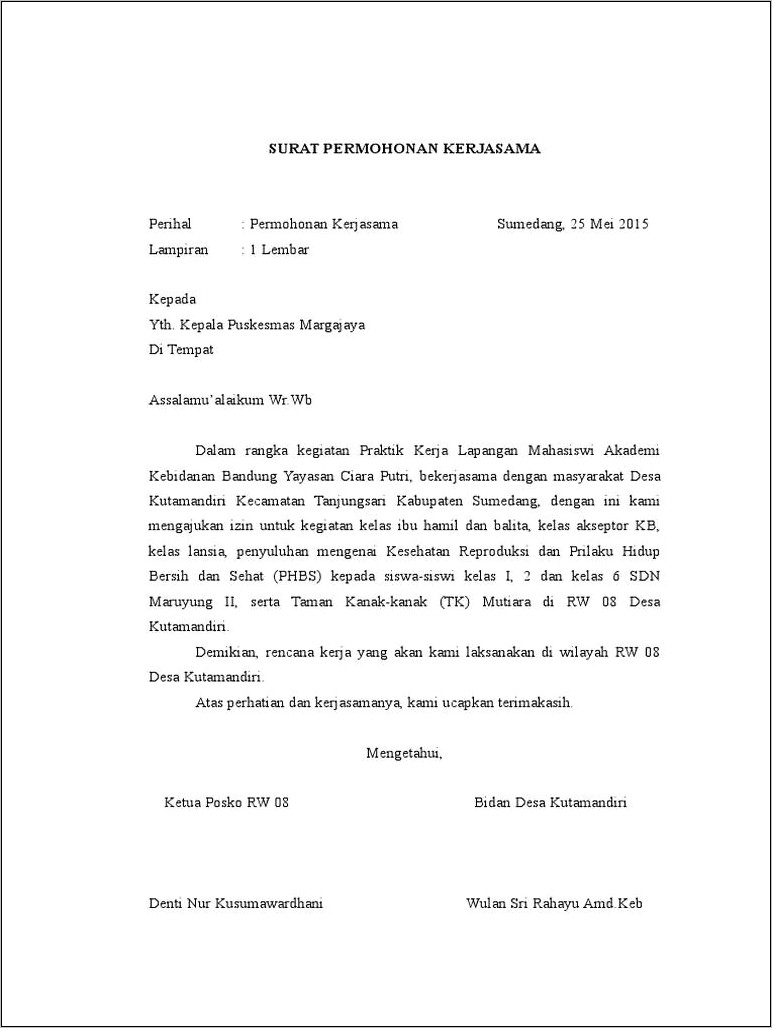 Contoh Surat Permohonan Kegiatan
