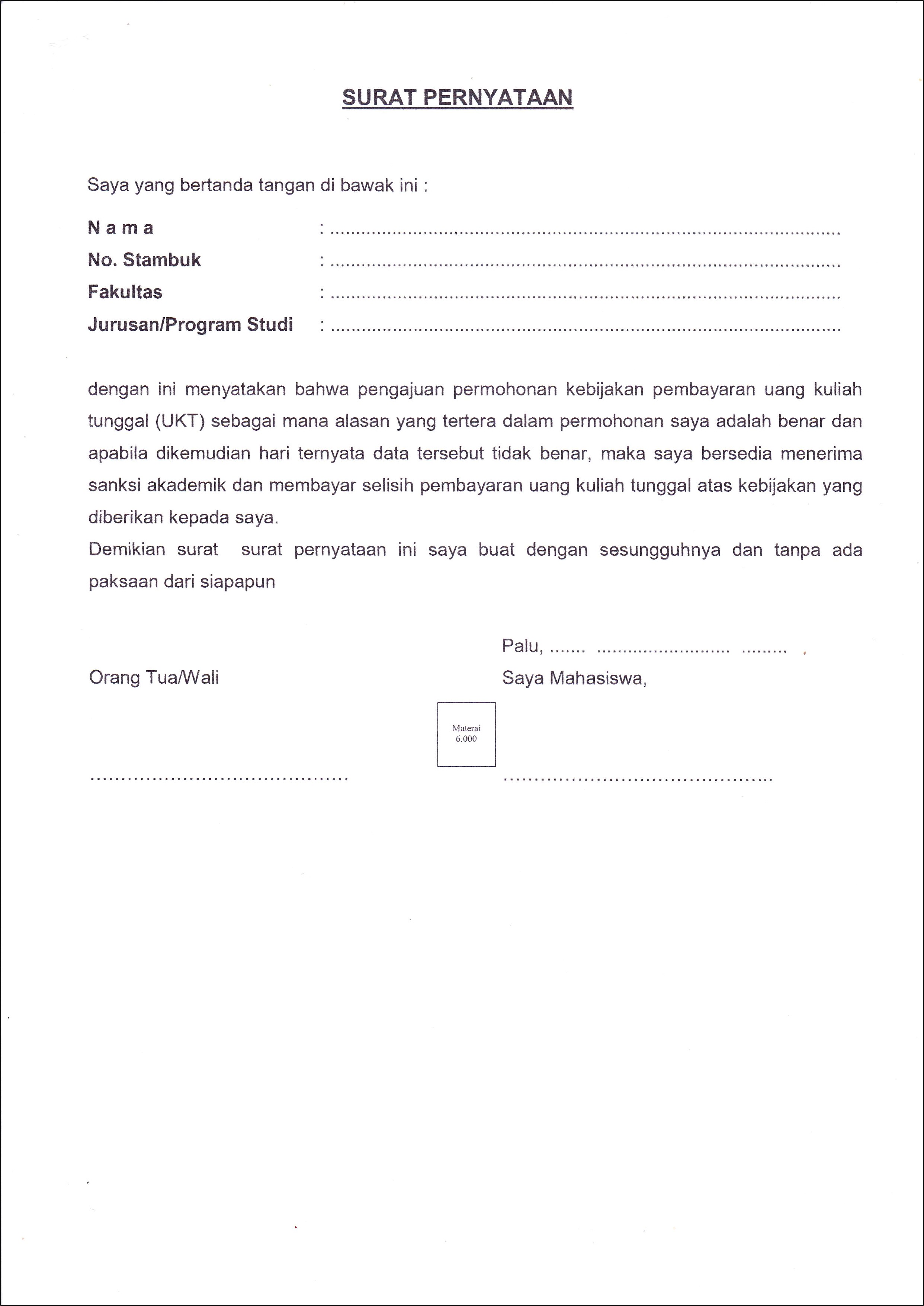 Contoh Surat Permohonan Keringan Ukt Doc