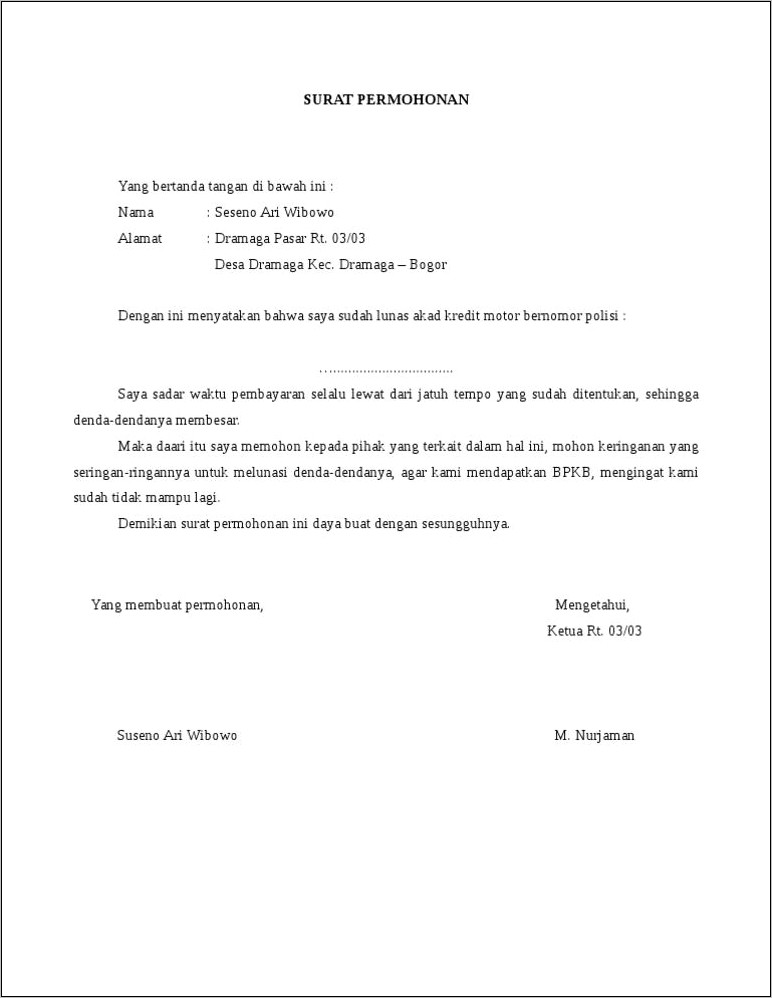 Contoh Surat Permohonan Keringanan Biaya Pdam