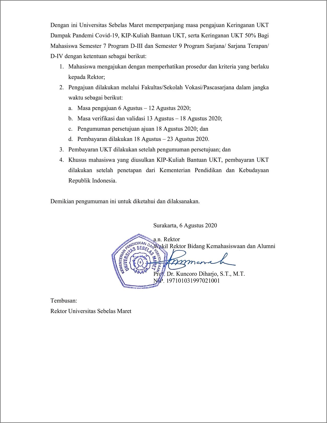 Contoh Surat Permohonan Keringanan Kuliah