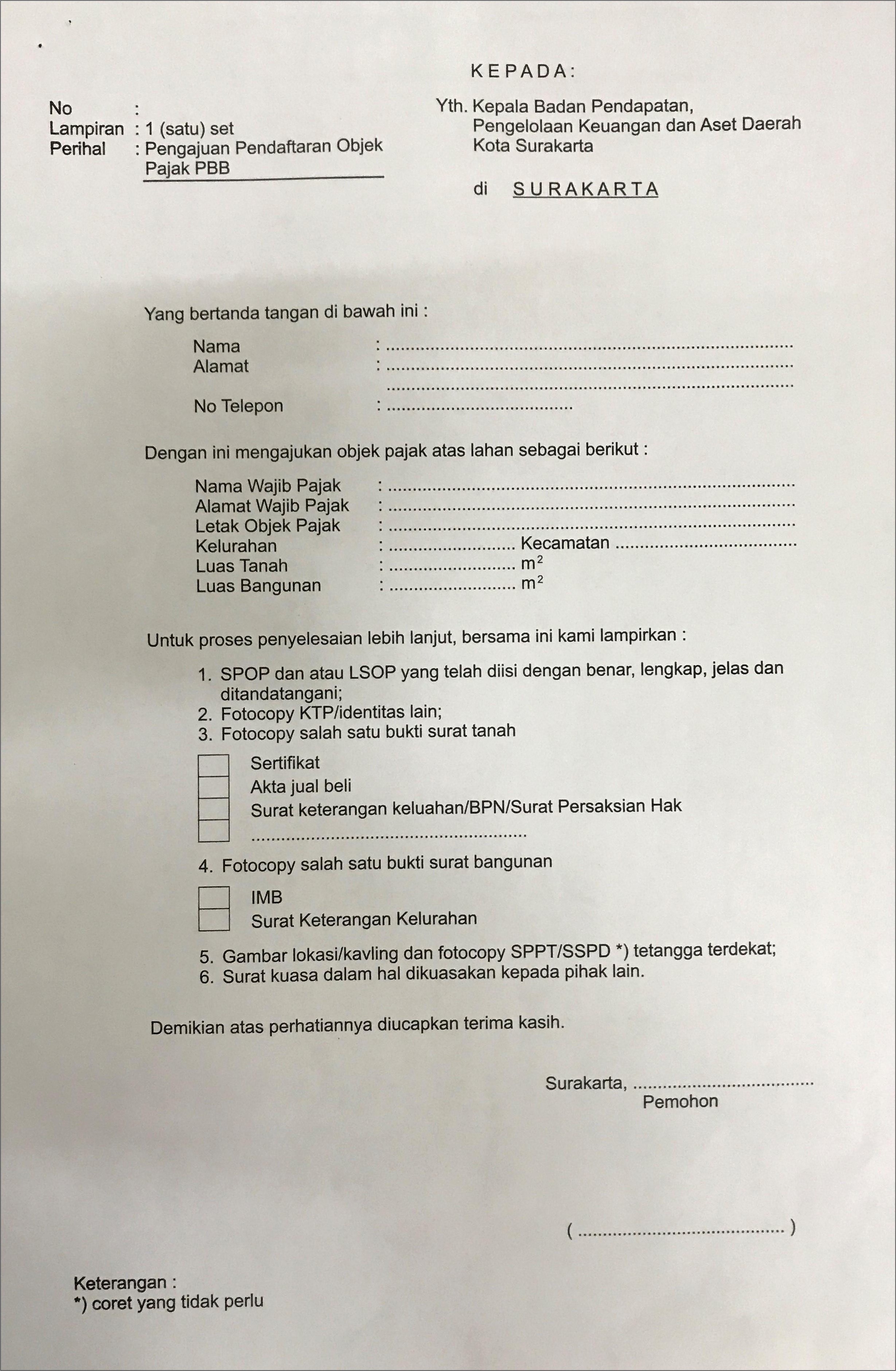 Contoh Surat Permohonan Keringanan Pajak Bumi Dan Bangunan