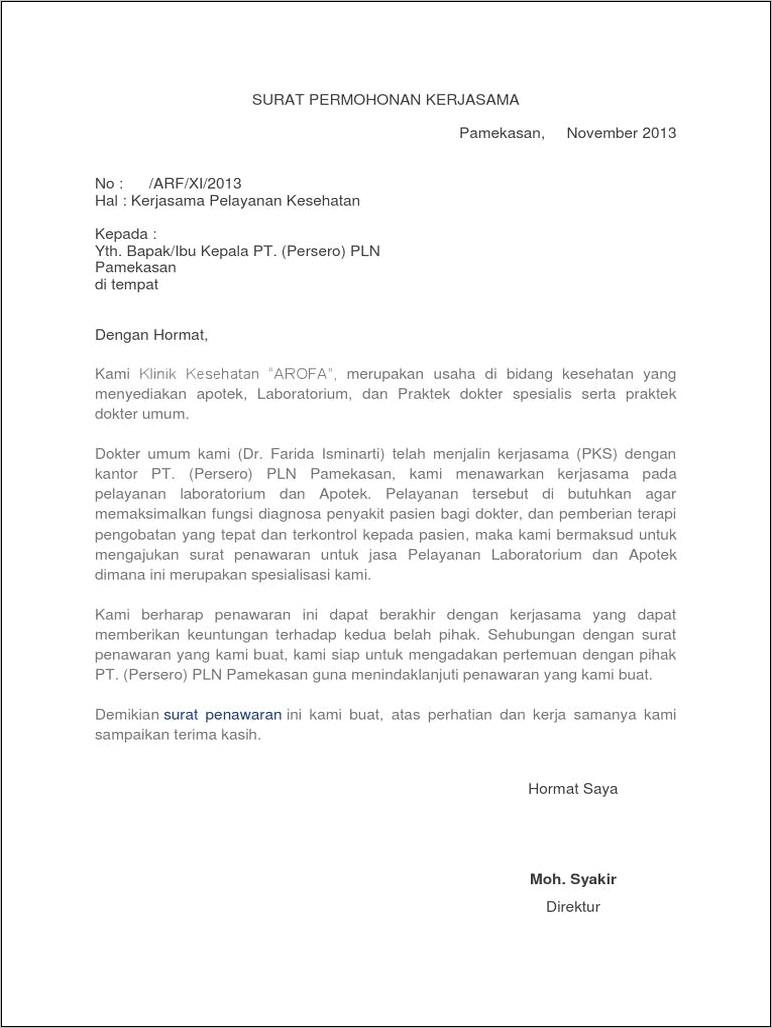 Contoh Surat Permohonan Kerja Sama Bongkar Muat