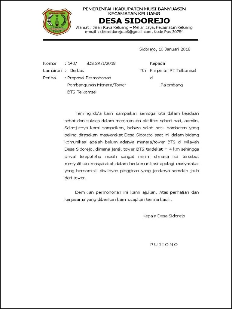 Contoh Surat Permohonan Kerjasama Dengan Telkom