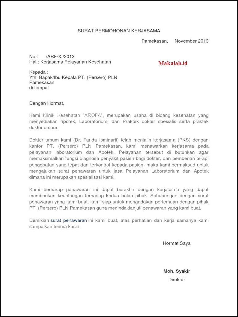 Contoh Surat Permohonan Kerjasama Yang Baik Dan Benar