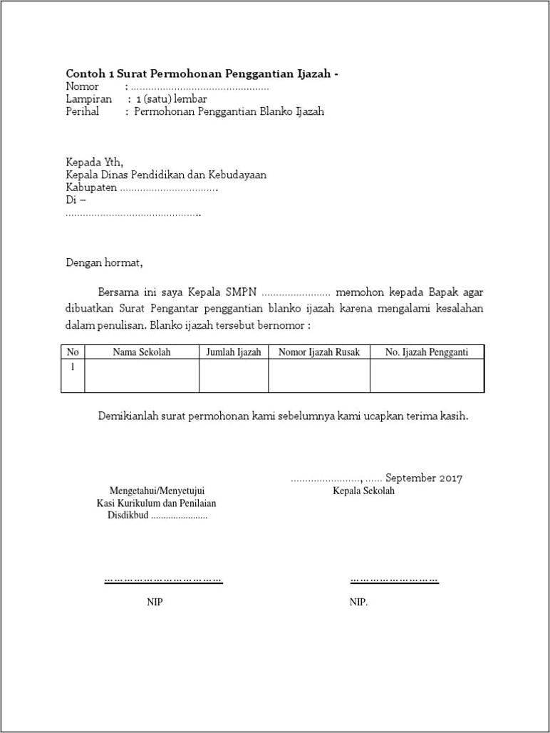 Contoh Surat Permohonan Keterangan Pengganti Ijazah Hilang