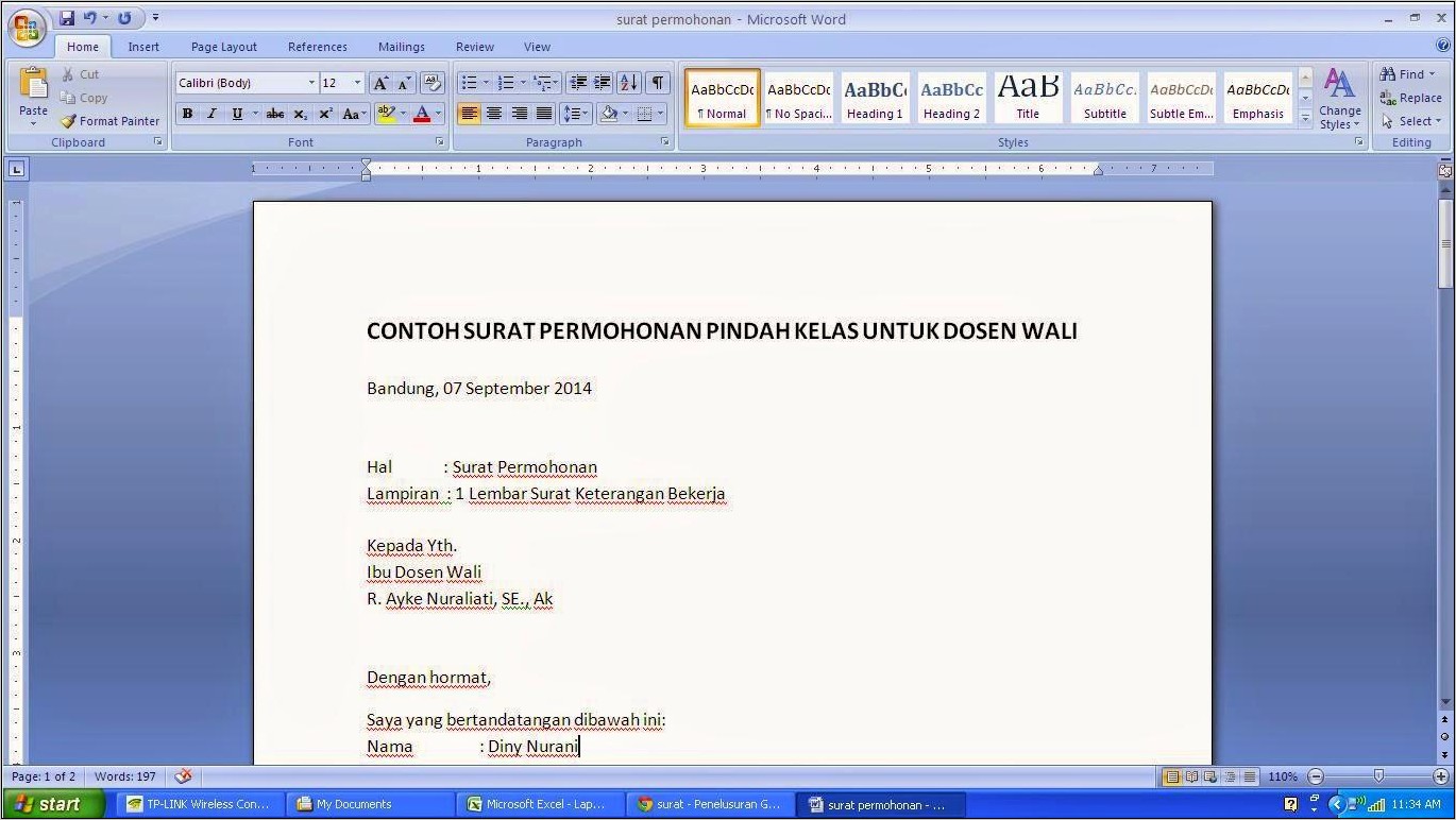 Contoh Surat Permohonan Keterangan Sebagai Mahasiswa Kepada Ketua Jurusan