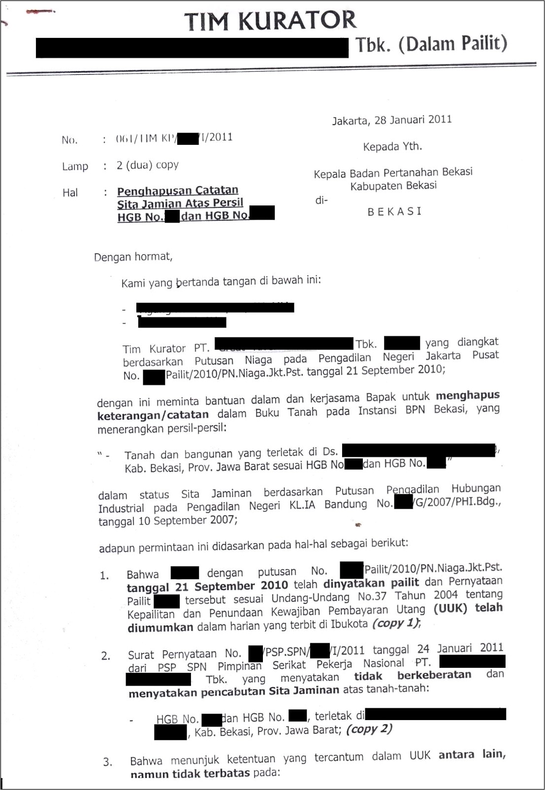 Contoh Surat Permohonan Keterangan Tidak Pailit Ke Pengadilan