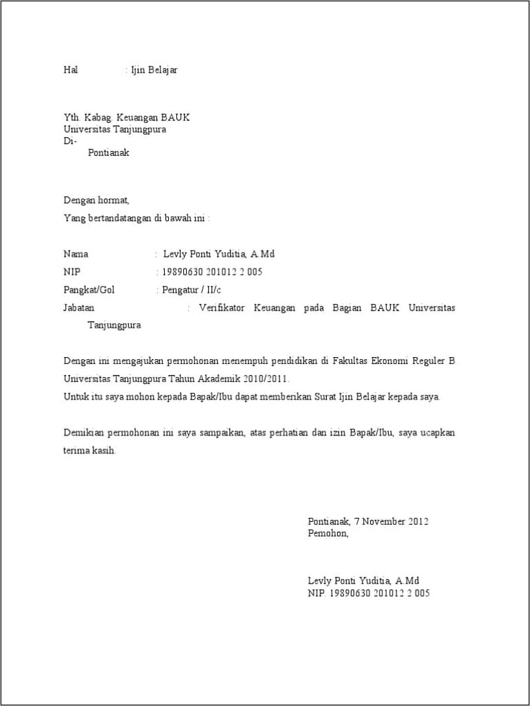 Contoh Surat Permohonan Ketidakhadiran Kegiatan