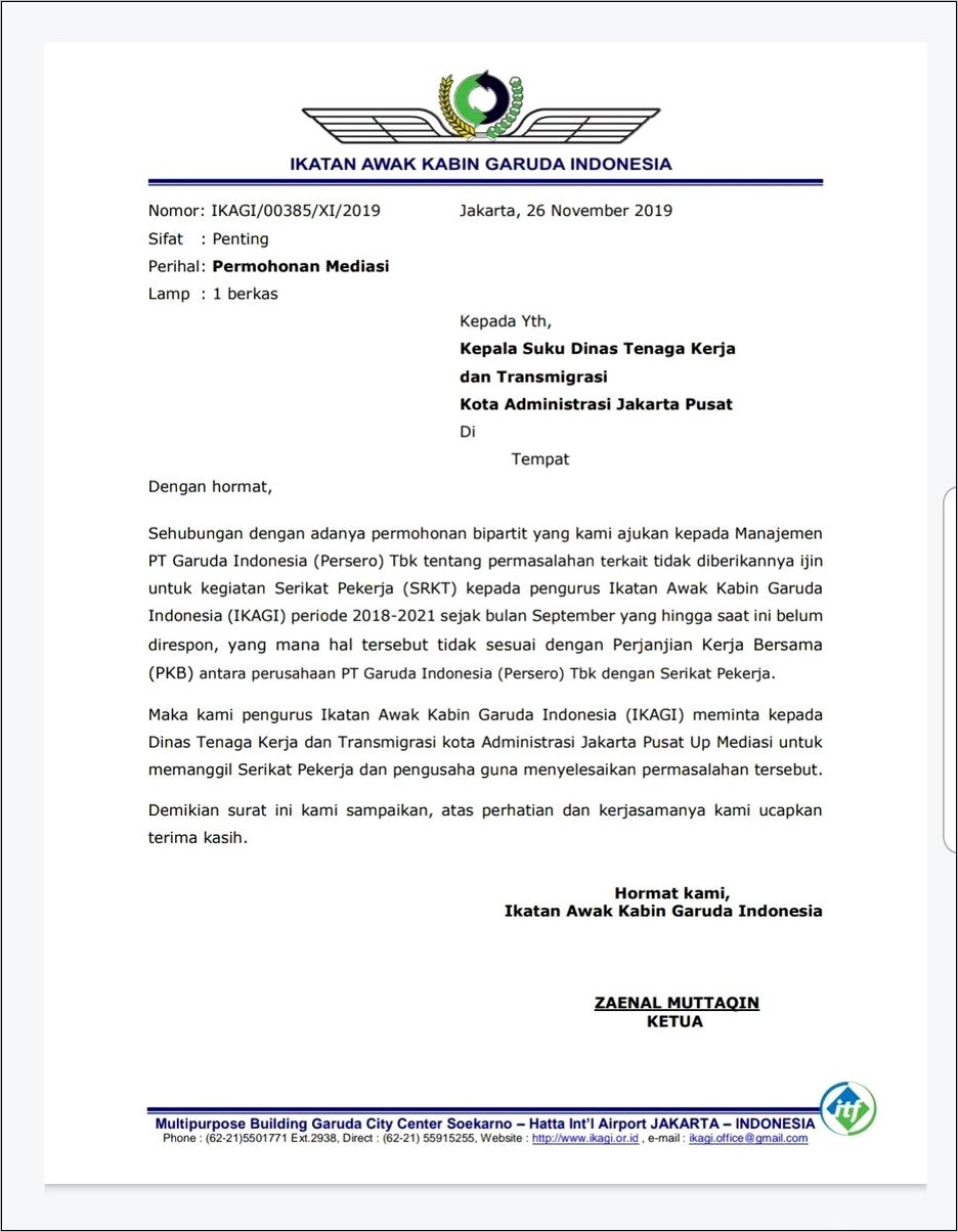 Contoh Surat Permohonan Klarifikai Mediasi Perijinan