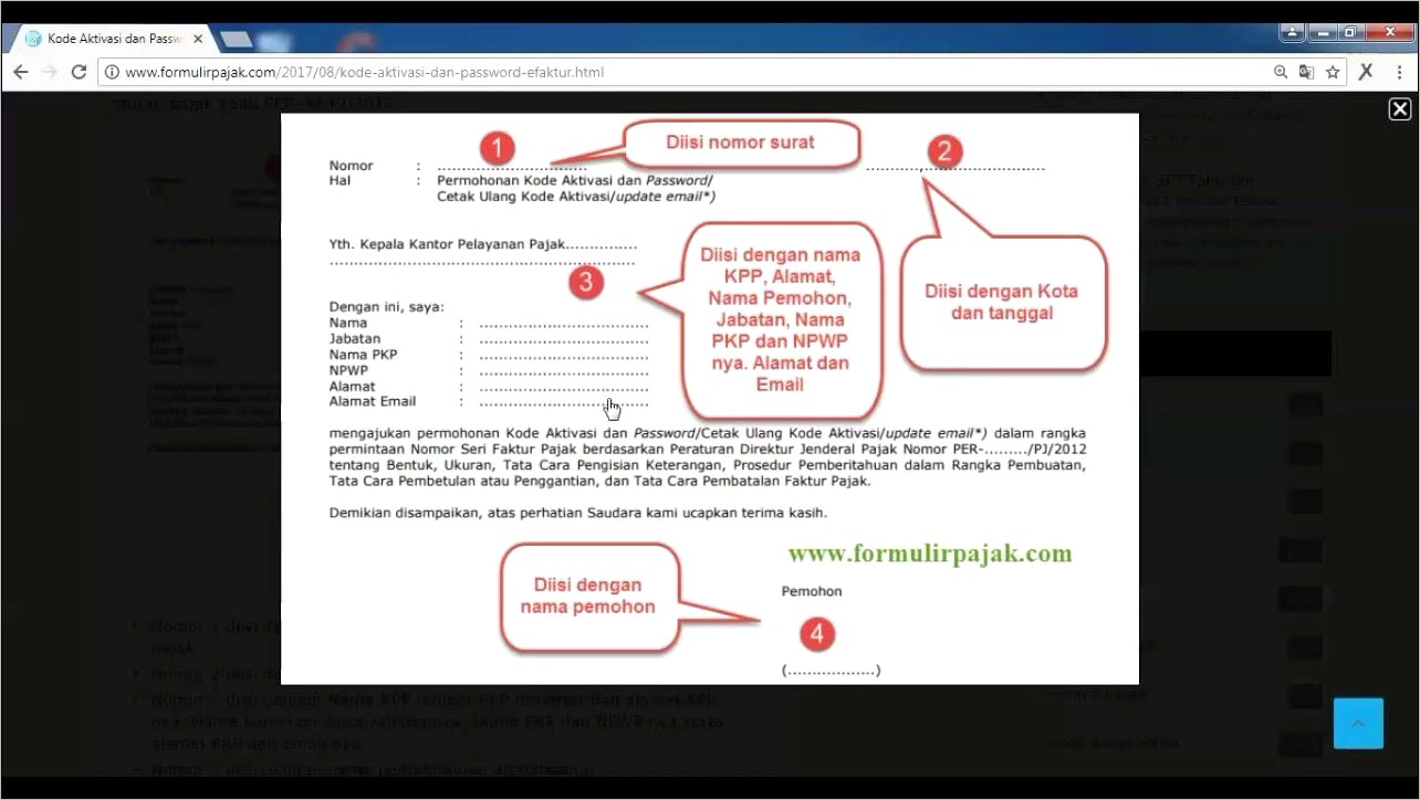 Contoh Surat Permohonan Kode Aktivasi Dan Password E Faktur
