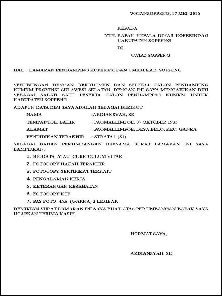 Contoh Surat Permohonan Koperasi