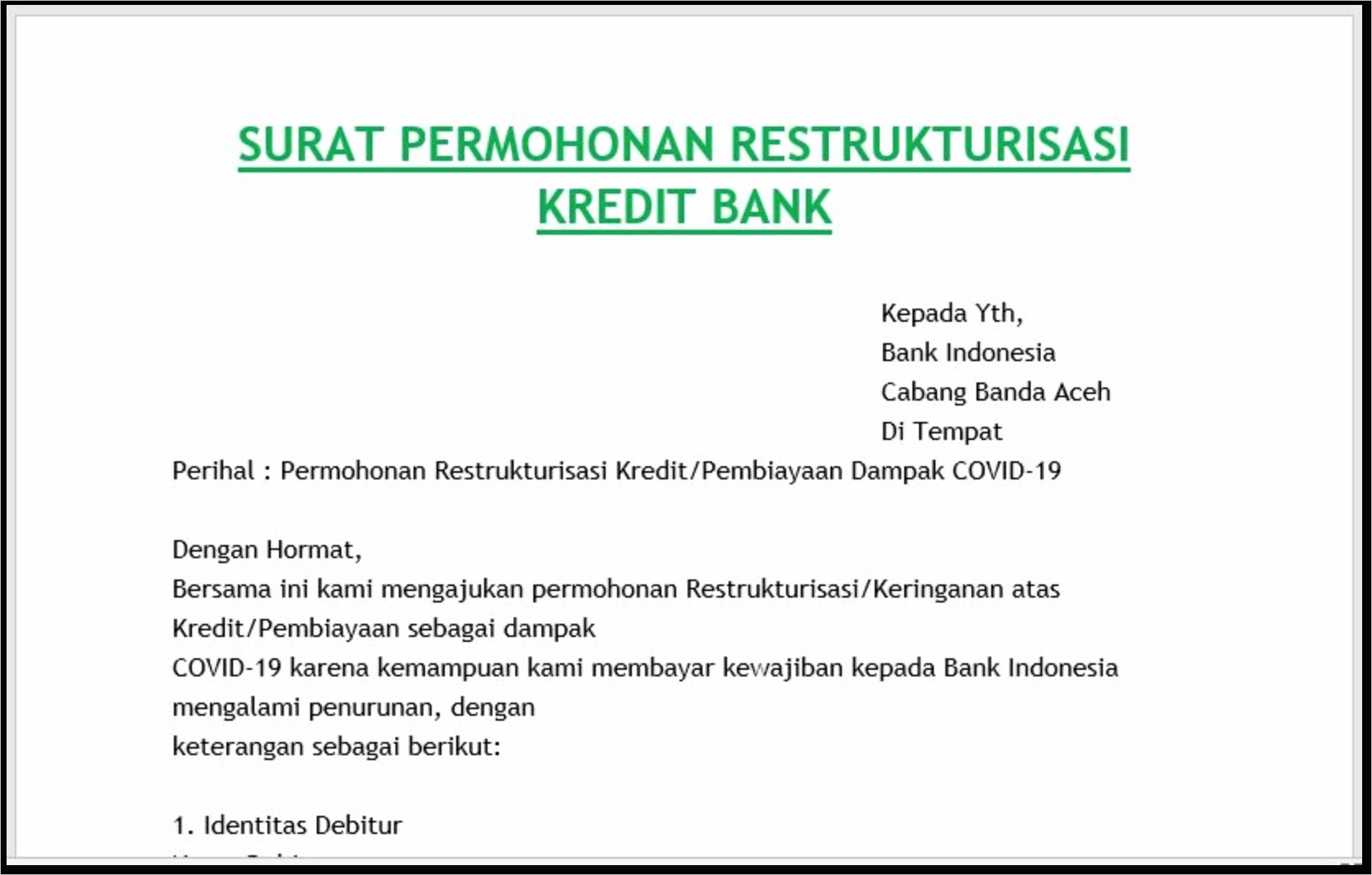Contoh Surat Permohonan Kredit Di Bank