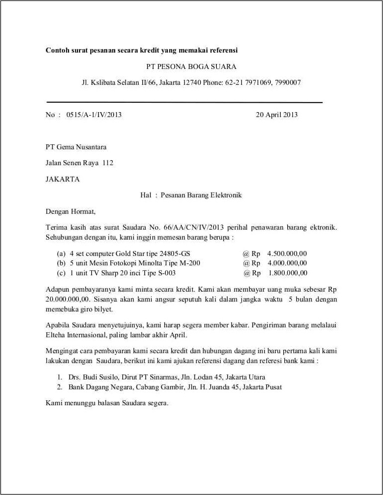 Contoh Surat Permohonan Kredit Ke Bank