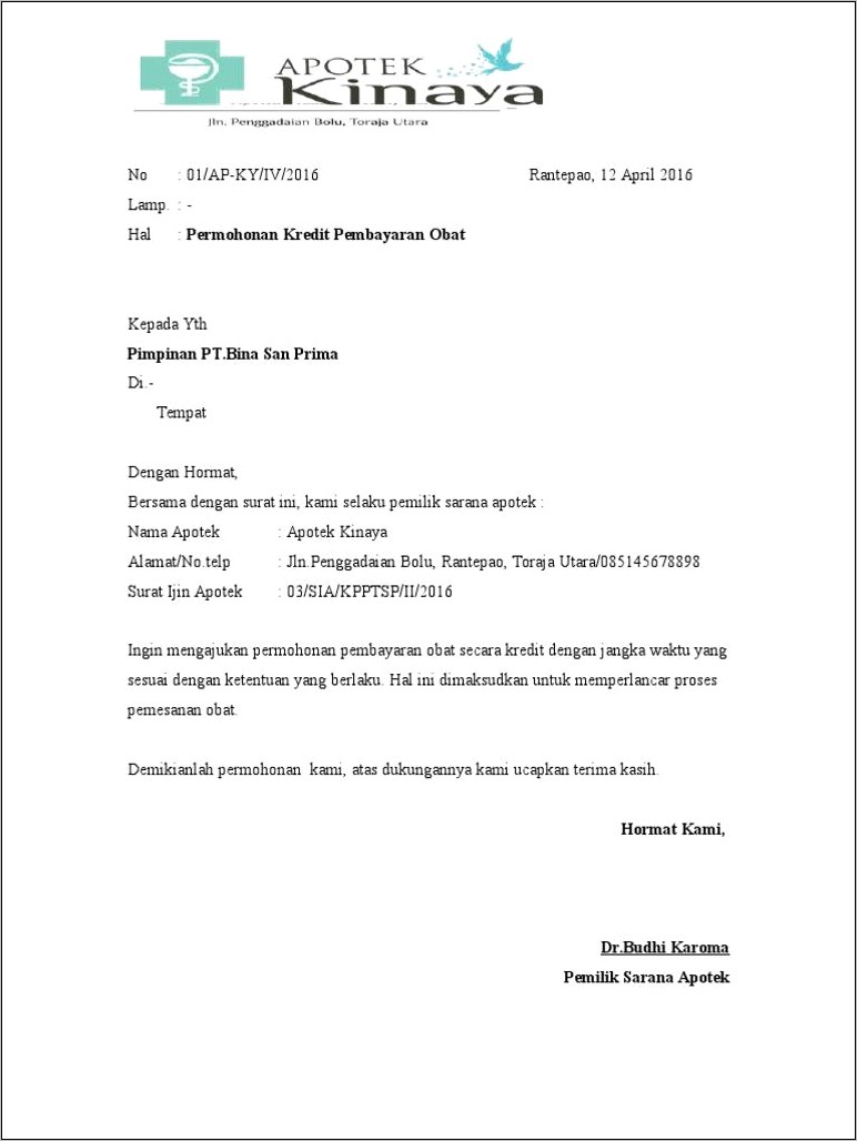 Contoh Surat Permohonan Kredit Pdf