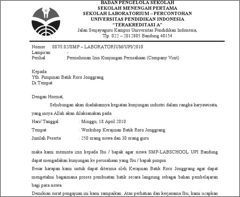 Contoh Surat Memohon Kunjungan Hormat  MosesoiOchoa