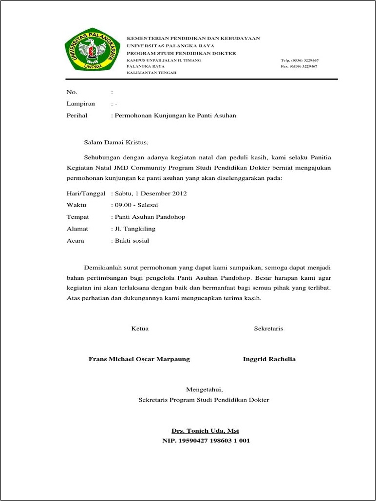 Contoh Surat Permohonan Kunjungan Ke Panti Asuhan