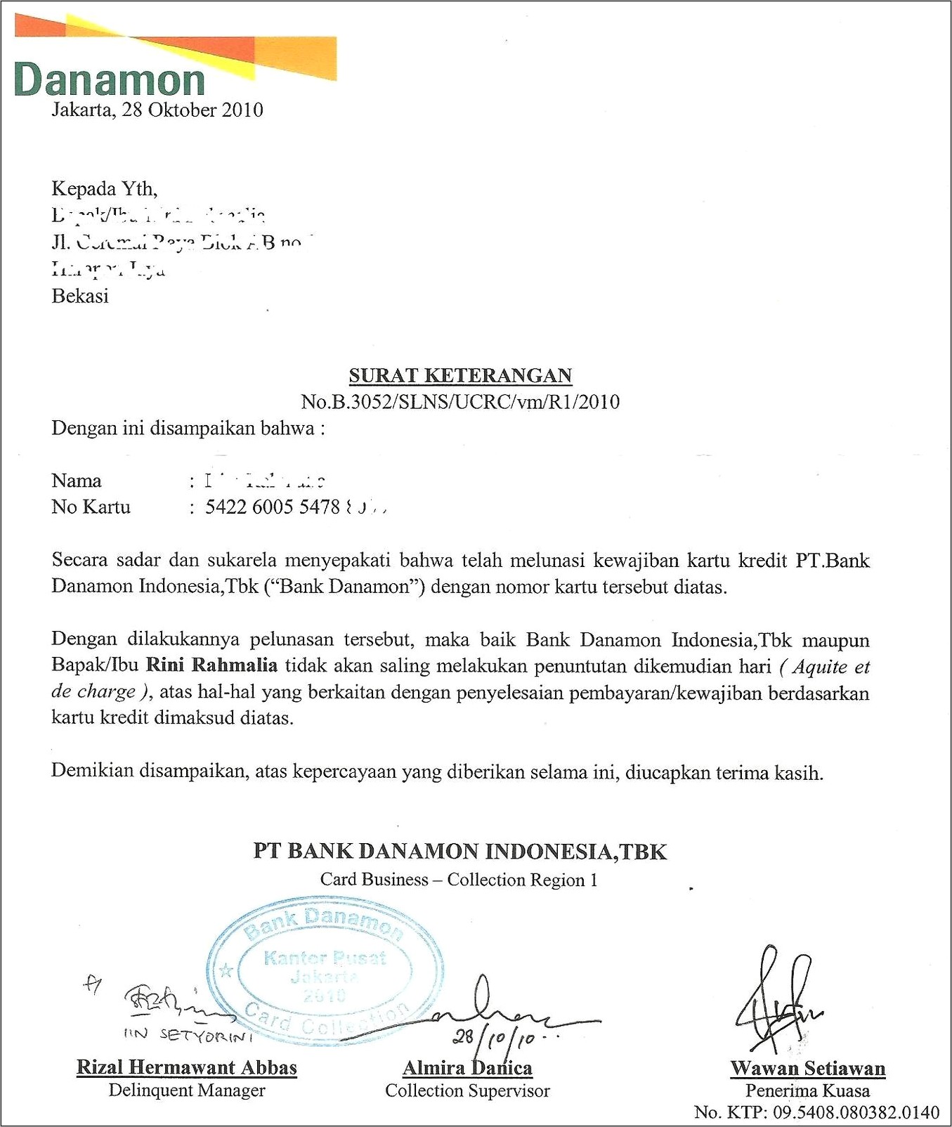 Contoh Surat Permohonan Lancar Kartu Kredit