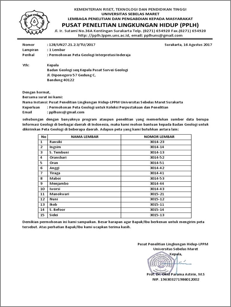 Contoh Surat Permohonan Lppm