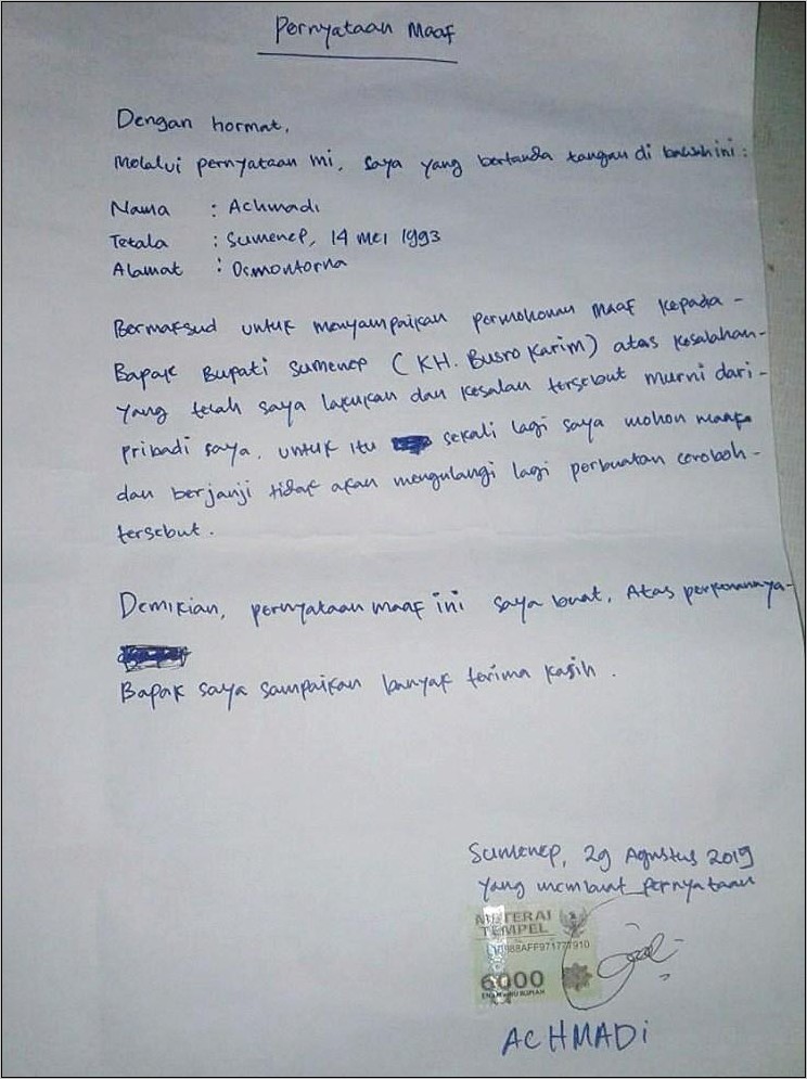 Contoh Surat Permohonan Maaf Ke Instansi