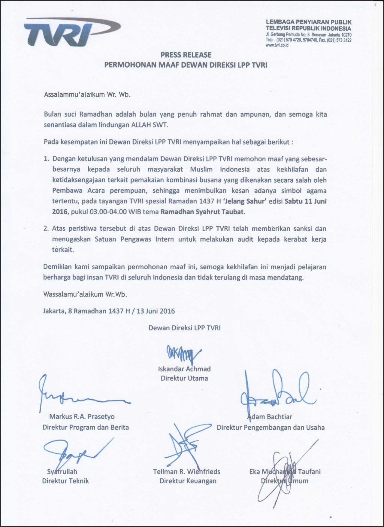 Contoh Surat Permohonan Maaf Ke Perusahaan