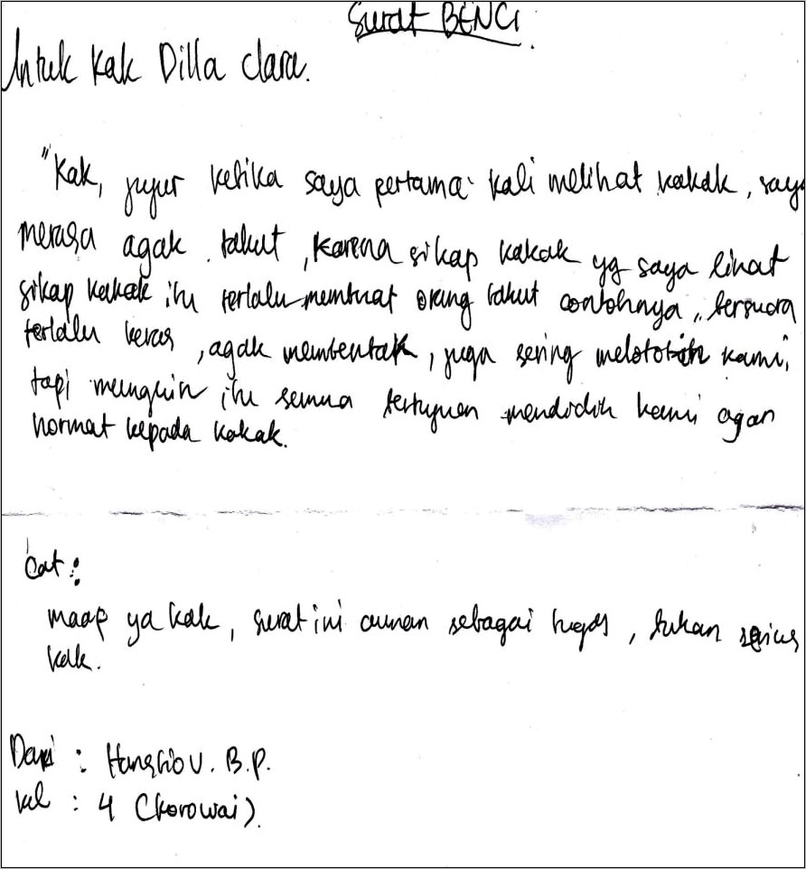 Contoh Surat Permohonan Maaf Kepada Kakak Kelas