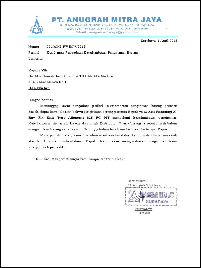 Contoh Surat Permohonan Maaf Rusaknya Barang