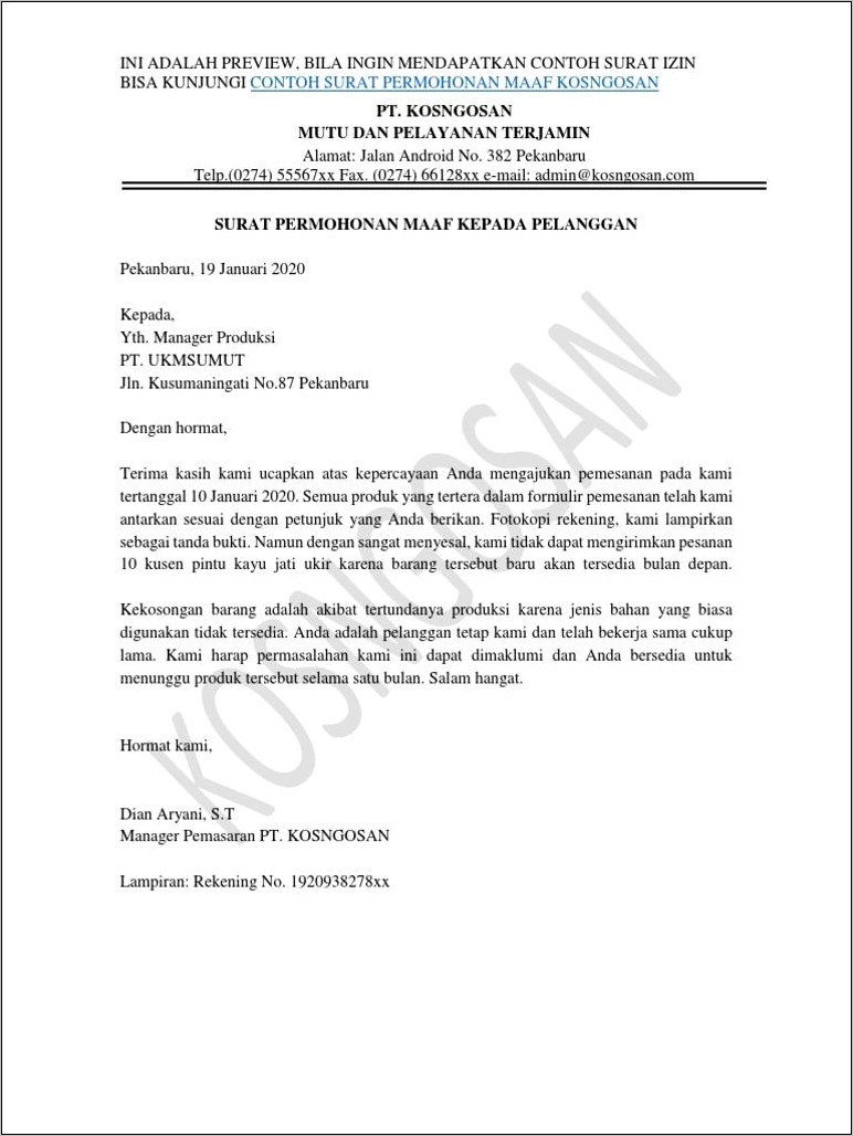 Contoh Surat Permohonan Maaf Singkat
