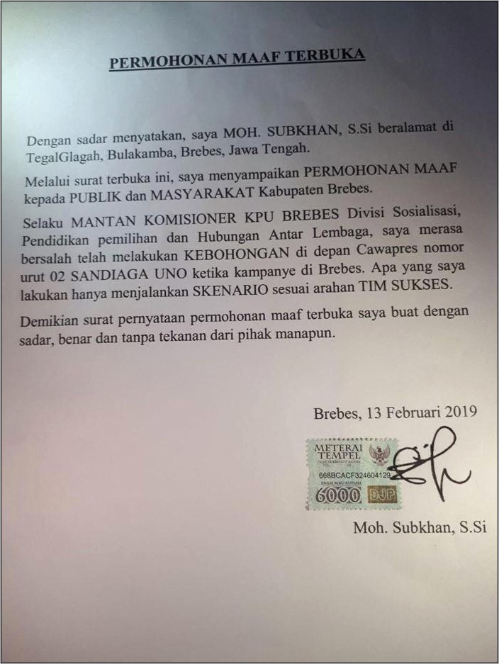 Contoh Surat Permohonan Maaf Untuk Warga