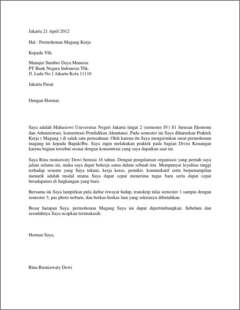Contoh Surat Permohonan Magang Beserta Tujuannya