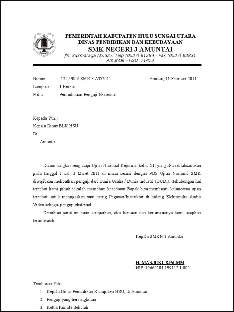 Contoh Surat Permohonan Magang Dari Blk