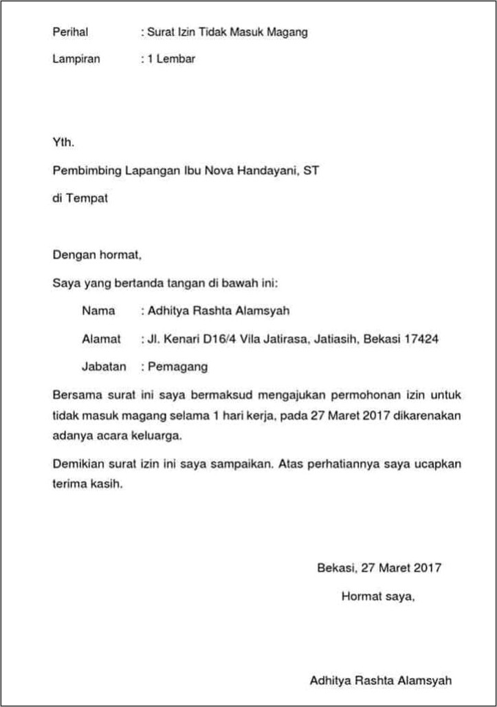 Contoh Surat Permohonan Magang Dinas