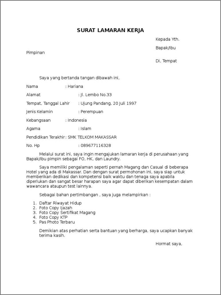 Contoh Surat Permohonan Magang Smk