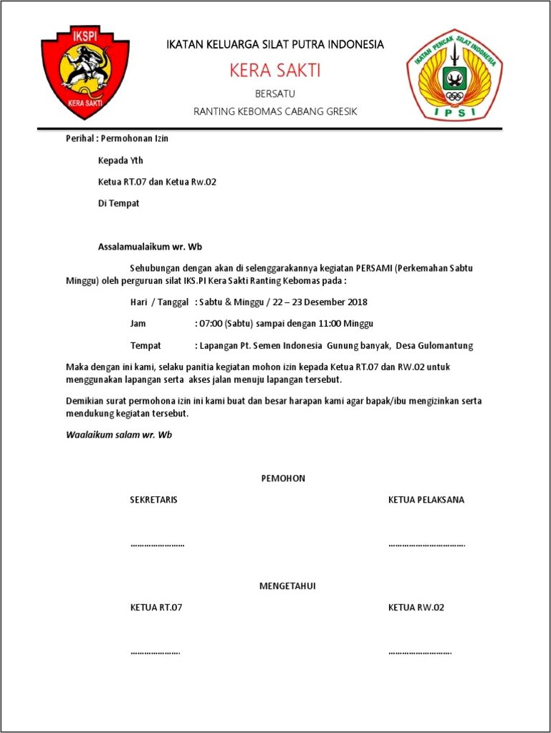 Contoh Surat Permohonan Masuk Ipsi