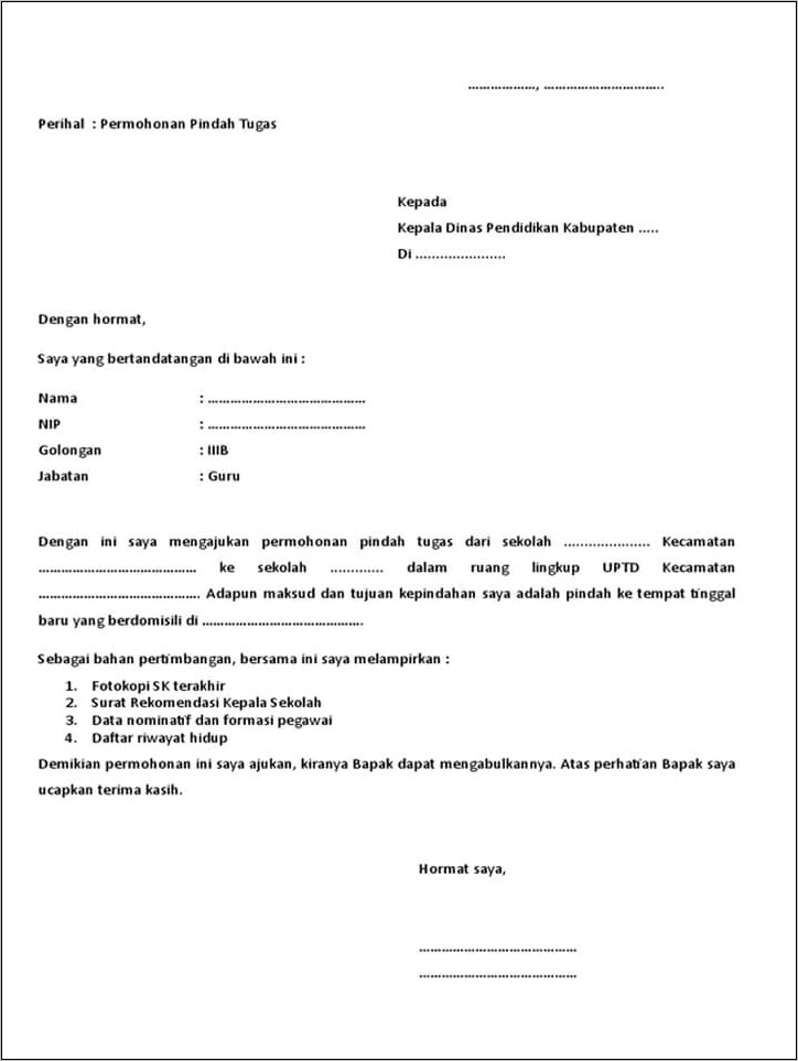 Contoh Surat Permohonan Masuk Pindah Iisip