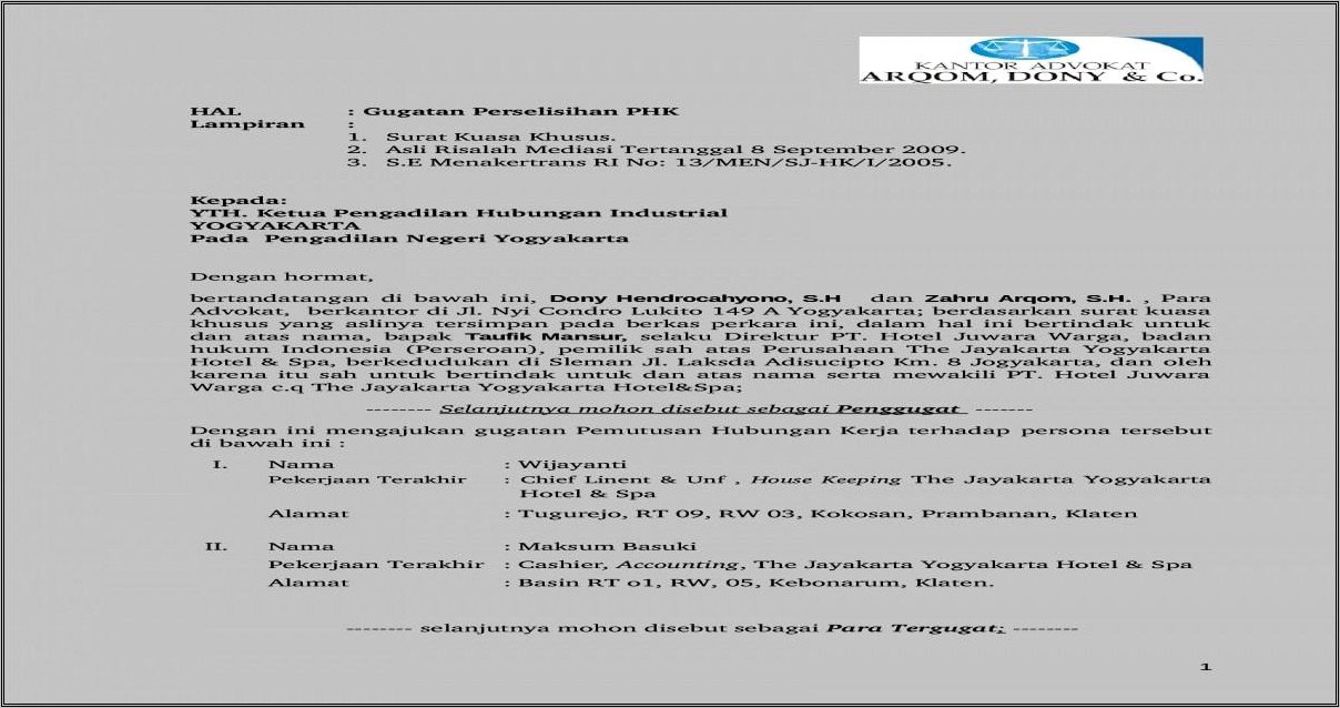 Contoh Surat Permohonan Mediasi Ke Disnakertrans