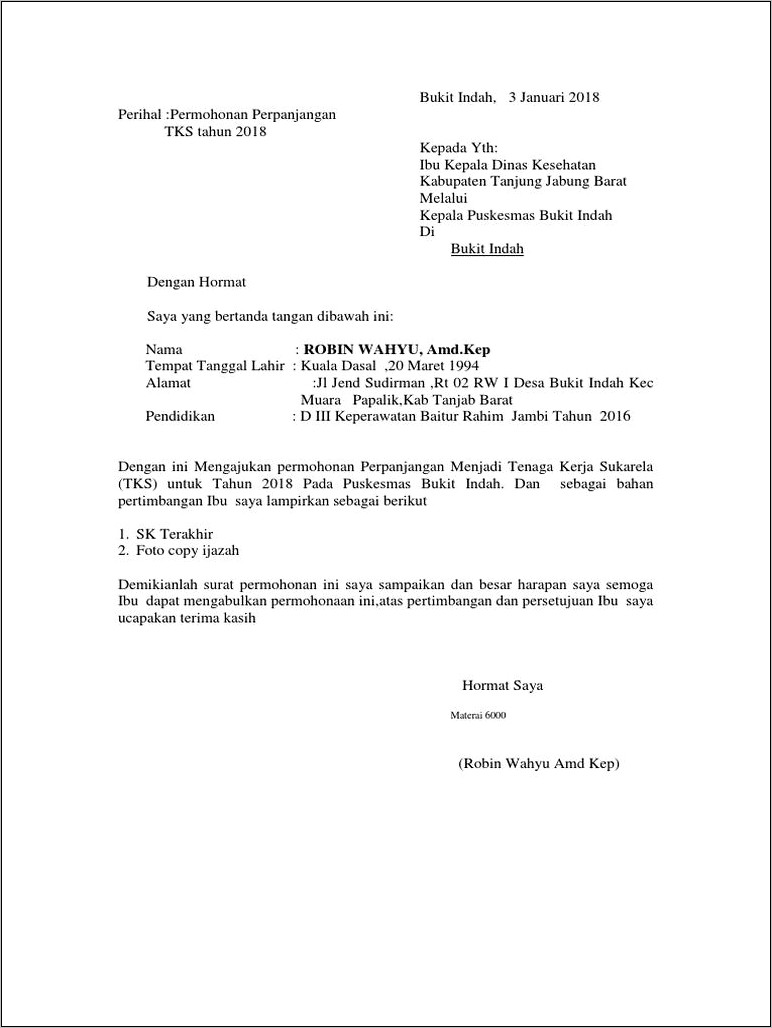 Contoh Surat Permohonan Mengabdi Di Puskesmas