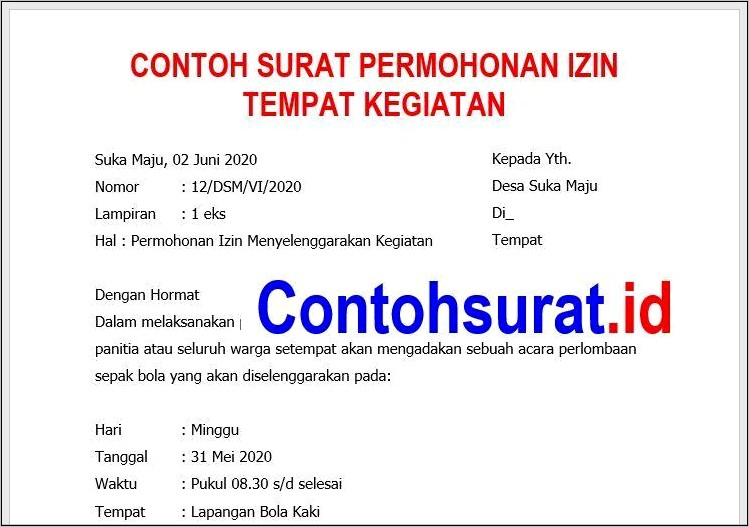 Contoh Surat Permohonan Mengadakan Acara